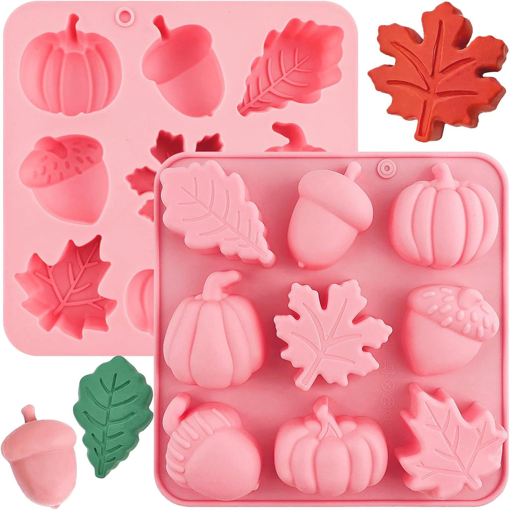 Thanksgiving Fall Silicone Molds Halloween Pumpkin Candy Mold Maple Leaf Fondant Molds Autumn Leaves Chocolate Cake Pan Baking Tray Mold for Thanksgiving Halloween Cake Cupcake Decorations