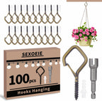 100 PCS Bronze Eye Screw Hooks for Hanging Heavy Duty with Safety Buckle.Metal Ceiling Hooks for Hanging Plants Cup Wind Chime Bird Feeders Patio Lights at Indoor&Outdoor