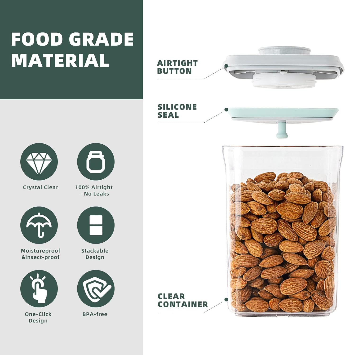 Pop Airtight Containers for Food Storage, Leakproof Air Tight Containers Pantry Storage Containers with Lids - Set of 2 (2.0Qt&0.9Qt)