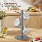 Wooden Mug Holder Tree, Coffee Cup Holder, Mug Organizer with 6 Hooks (Gray)