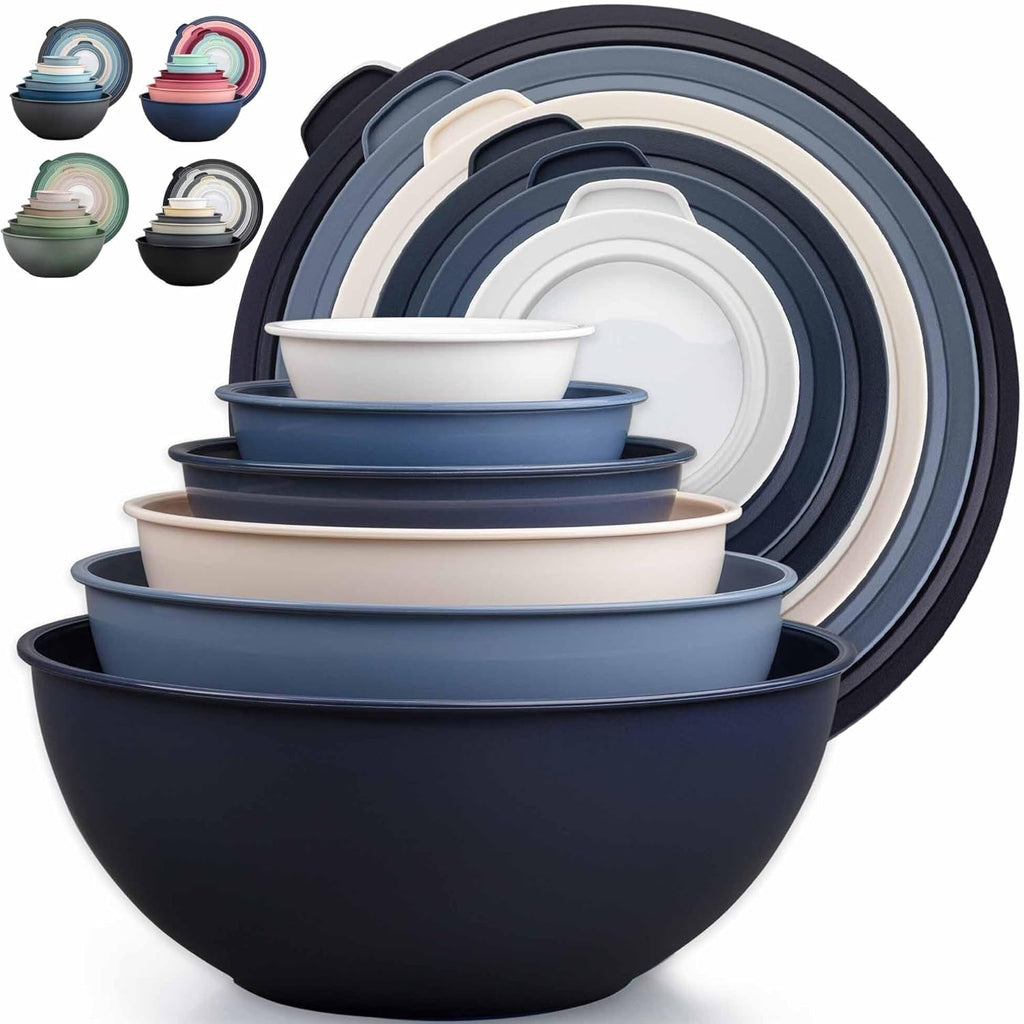 Zulay Kitchen 12 Piece Plastic Mixing Bowls with Leak-Proof Lids Set - Microwave and Freezer Safe Kitchen Mixing Bowls for Preparing, Serving and Storing - Large Nesting Bowls (Navy Ombre)