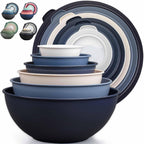 Zulay Kitchen 12 Piece Plastic Mixing Bowls with Leak-Proof Lids Set - Microwave and Freezer Safe Kitchen Mixing Bowls for Preparing, Serving and Storing - Large Nesting Bowls (Navy Ombre)