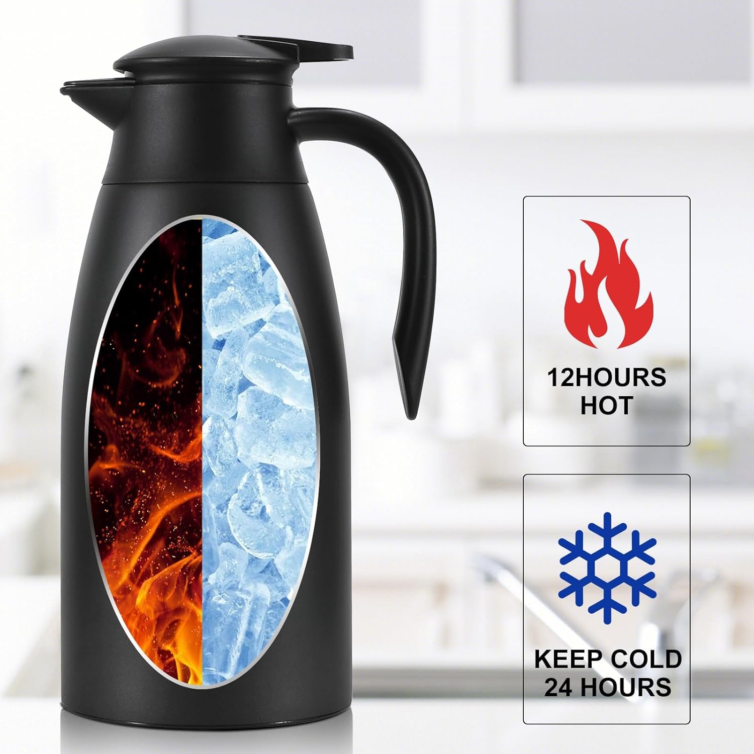 70 oz Thermal Coffee Carafe, Updated 2 PCS Insulated Stainless Steel Coffee Carafes for Keeping Hot Coffee & Water Hot Beverage-12Hours, Double Walled Vacuum Coffee Carafe（Blue+Blue)