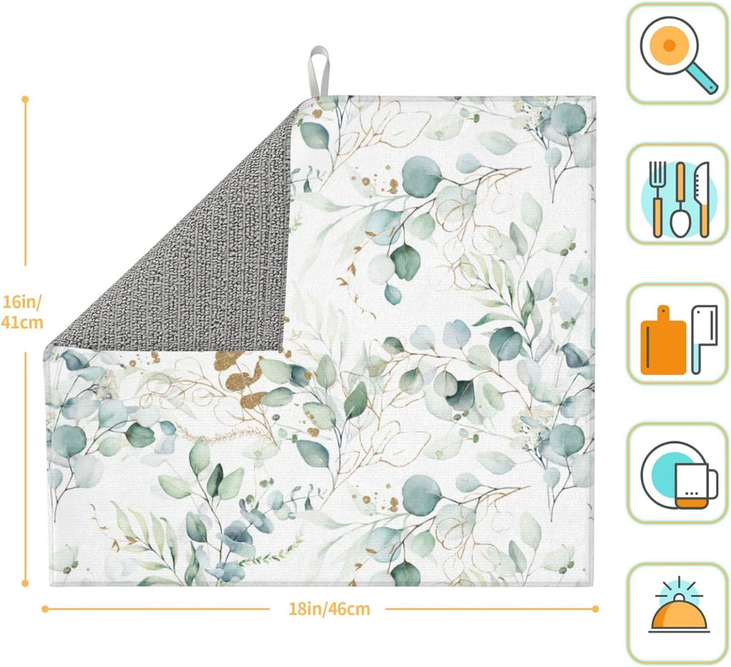 Plants Flowers Dish Drying Mat, Highly Absorbent Microfiber Kitchen Counter Pad Reusable Washable, 16*18"