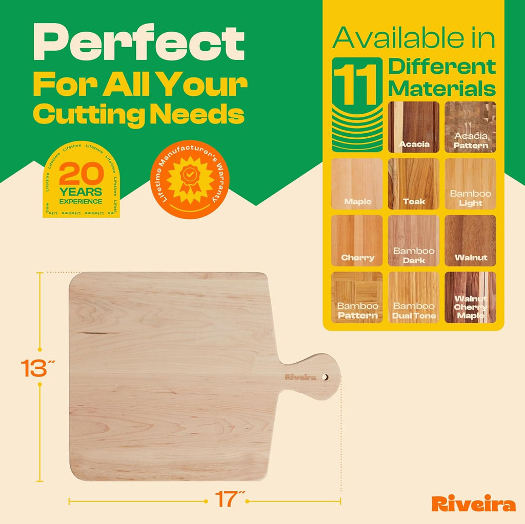 Riveira Maple Wood Cutting Board – Gourmet Maple Grandeur: 17 x 13 Wooden Cutting Board – Natural Wooden Cutting Boards For Kitchen Decorative – Innovative Juice Grooves Maple Wooden Chopping Board