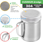 CUSINIUM Powdered Sugar Shaker Duster - With Handle - Cinnamon Shaker For Coffee Bar - Fine Mesh Dredge - 6 ounce, pack of 2 | Style: Fine