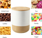 Hasense 80oz White Ceramic Food Storage Jar with Bamboo Lid – 7.5 Inch Minimalist Kitchen Canister for Pantry, Dry Goods, Sugar, Tea, Flour – Airtight Wide Mouth Container with Natural Base