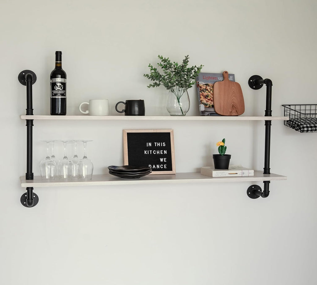 Floating Shelves for Wall Bookshelf Industrial Pipe Shelving Shelves Natural Wood Planks 48 inch Rustic Wall Shelves Hanging Bookshelves Farmhouse Kitchen Shelving