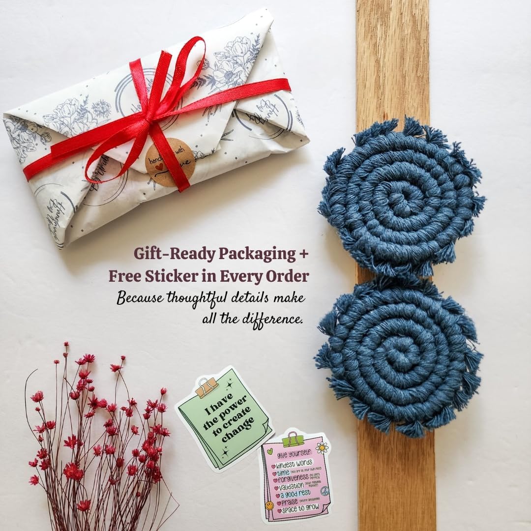 Cotton Car Coasters for Cup Holders, 2PC Car Cup Coasters, Drink Coaster Holder, Cute cupholder Coaster Accessories for Women, Macrame, Boho (Peacock Blue)