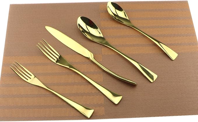 Cutlery Set, 20-piece Mirror Polishing Gold 18/10 Stainless Steel Dinnerware Flatware Sets,Service for 4,w/Dinnerware Knife, Forks, Soup Spoon, Salad Spoon, Dessert Fork