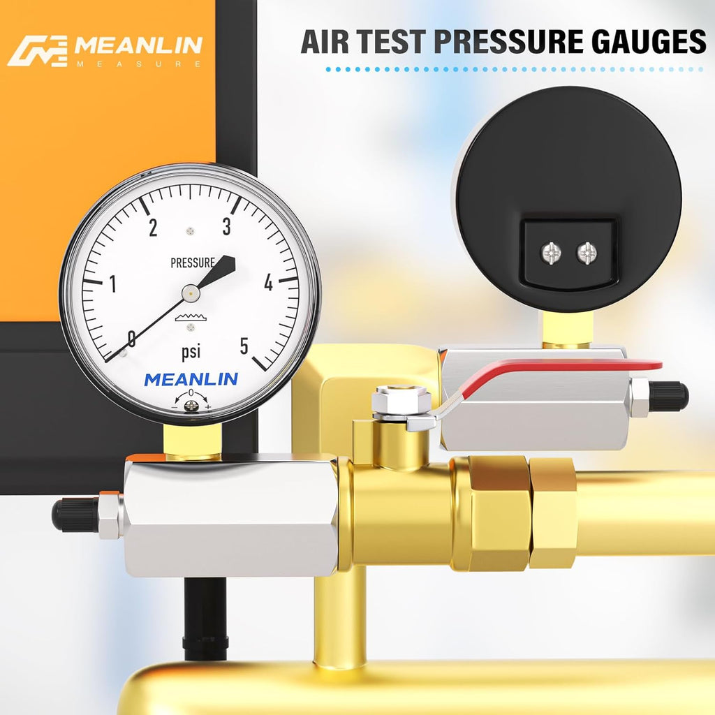 MEANLIN MEASURE 0-5Psi Diaphragm Type Capsule Low Pressure Gauge with 3/4" FNPT Connection Valve, 2-1/2" FACE DIAL Adjustable Air Test Pressure Gauge