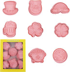 St. Patrick's Day Cookie Cutters, 8Pcs 3D Plastic Cookie Molds Cartoon Shamrock Four Leaf Clover Horseshoe Biscuit Cutters for Irish Holiday Party Baking Cutting Tool (D8)