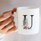Retreez Initial A-Z Floral Botanical Bouquet Alphabet Monogrammed Monogram Mug 11 Oz Ceramic Tea Coffee Mugs - Appreciation Thank You Wedding Birthday Gifts for her friend coworker sister - U Initial