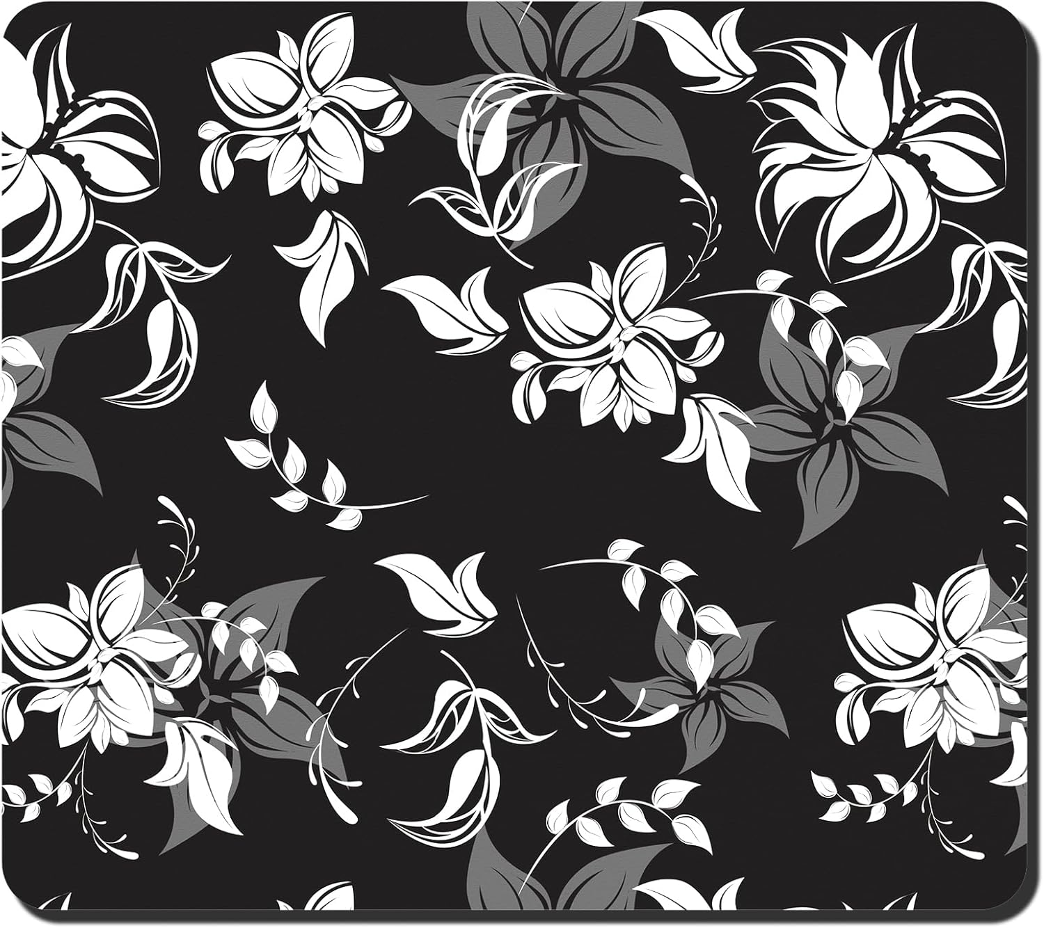 Rnivvi Dish Drying Mat for Kitchen Counter, 16 x 18" Cute Flower Theme Absorbent Heat Resistant Drying Pad with Non-slip Rubber, Coffee Bar Mats for Dish Rack Kitchen Accessories, Black White