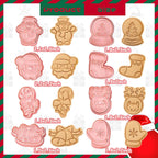 8 Piece Christmas Cookie Cutters, 3d Raised Design Gingerbread Cookie Stamps, Cookie Cutter Set suitable for Frosting Decoration, Mini Pie Molds, Apple Pie Pastry Biscuit Cutter (Christmas-D)