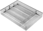 JANE EYRE Drawer Organizer, Cutlery Tray Silverware Flatware Storage Divider for Kitchen, Mesh Wire with Non-slip Foam Feet, 5 Component, Silver