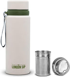 London Sip 25 oz Multi-Purpose Tea Infuser Mug – Fruit Infuser Water Bottle for Hot and Cold – Double Wall Stainless Steel Insulated, Safari Beige