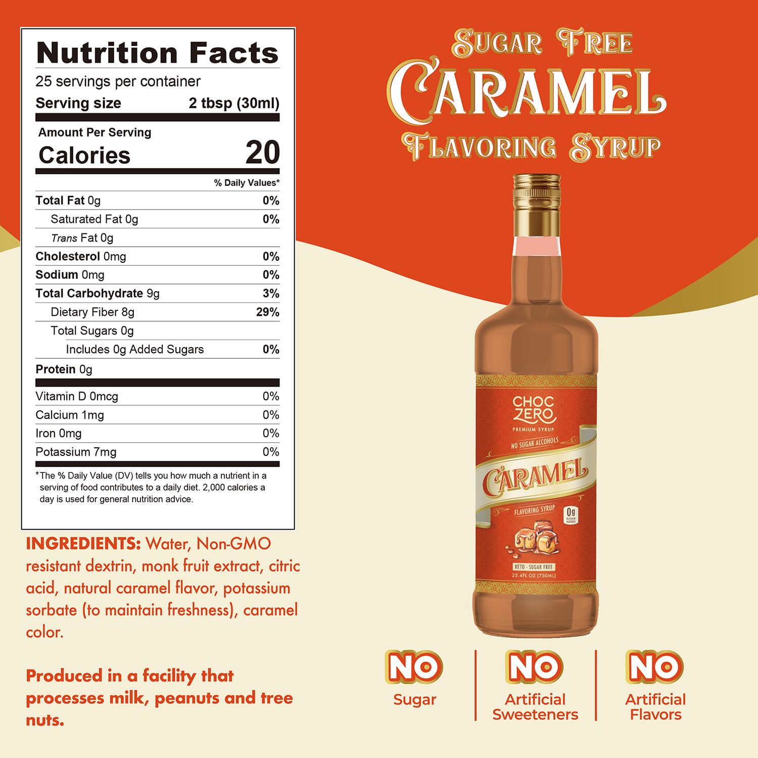 ChocZero Sugar Free Caramel Syrup for Coffee - Keto Flavoring Syrups - Low Calorie Simple Syrup for Flavored Drinks – 25.4 Fluid Ounces