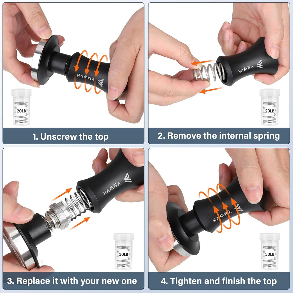 Espresso Tamper 58.3mm with 20lb/30lbs Replacement Springs Tamper Black, Premium Barista Coffee Tamper With 100% Stainless Steel Ripple Base, Compatible with Rancilio, Gaggia Portafilter, E61 Group