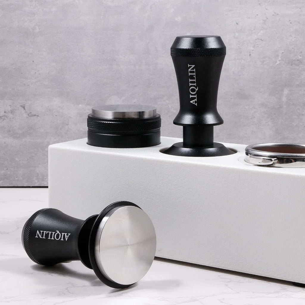 Espresso Tamper, Constant 30lb Coffee Tamper with double Calibrated Spring Loaded, Stainless Steel double spring loaded Coffee Tamper Fits for All Portafilters- Flat Base (58mm, BLACK)