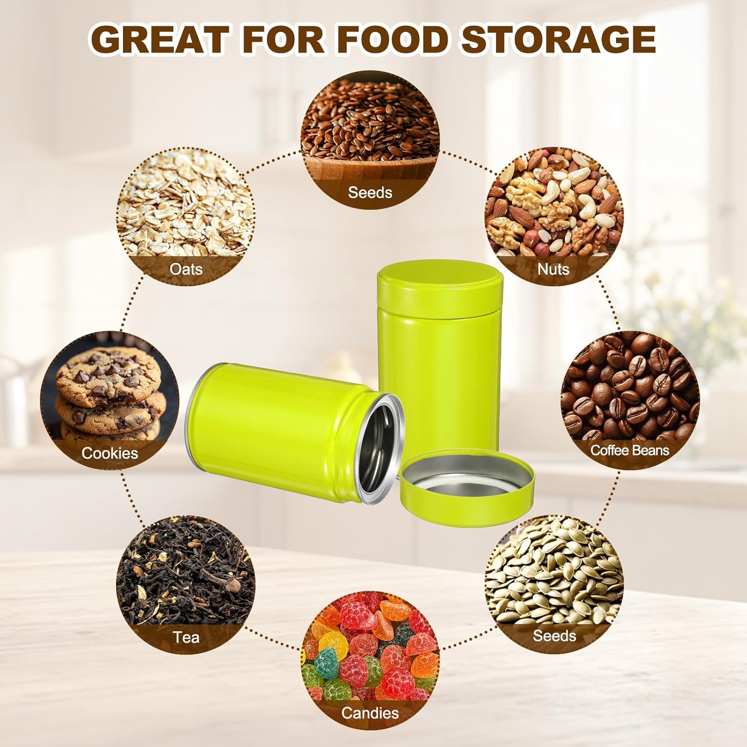 uxcell 2Pcs Round Tea Canisters, 5" x 3" Airtight Metal Tea Containers for Loose Tea, Coffee Beans, Spices - Durable, Compact, and Stylish Storage Tea Tin (Green)