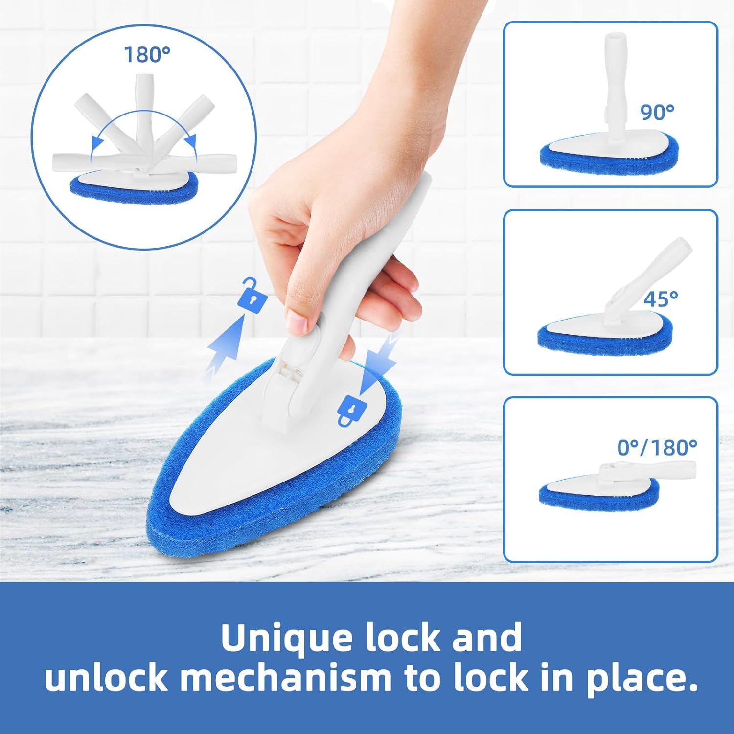 Qaestfy Shower Bathtub Tub Tile Scrubber Cleaning Brush with 51'' Handle, 5 Non-Scratch Scouring Pads, Adjustable Long Handled Scrub Brush for Cleaning Shower Bathroom Vessel Sinks Toilet Wall Floor