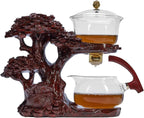 Glass Teapot Set with Infuser Semi Automatic Tea Set Magic Teapot (Tree - red)