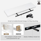 Vivelove Wooden Floating Shelves for Wall 16” x 8”x 1.4”, Bathroom Shelf Over The Toilet with Invisible Brackets, Unfinished Wall Shelves for LivingRoom, Kitchen, Bedroom, Home Decor, Set of 2 - White