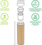 Dr. Zisman ZT Double-Walled Stainless-Steel Tea Infuser Bottle or Travel Mug Cup Container - Leak-Free Insulated Thermos Tumbler for Keeping Hot and Cold Water or Beverages (Bamboo)