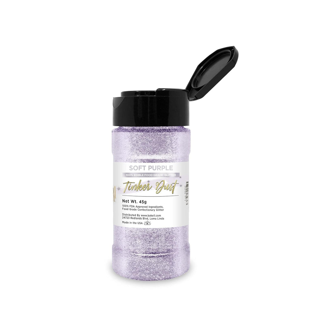 BAKELL Soft Purple Edible Glitter, 45 Grams | TINKER DUST Edible Glitter | KOSHER Certified | 100% Edible Glitter | Cakes, Cupcakes, Cake Pops, Drinks, Dessert Vegan Glitter & Dusts (45g Shaker, Soft Purple)