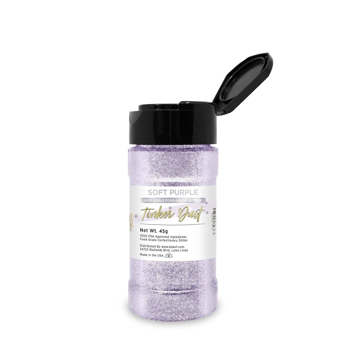 BAKELL Soft Purple Edible Glitter, 45 Grams | TINKER DUST Edible Glitter | KOSHER Certified | 100% Edible Glitter | Cakes, Cupcakes, Cake Pops, Drinks, Dessert Vegan Glitter & Dusts (45g Shaker, Soft Purple)