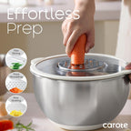 CAROTE Stainless Steel Mixing Bowls with Lids Set,12 Pcs Nesting Bowls Clear Airtight Lids 3 Grater Attachments,Non-Slip Bottoms & Measurement Marks Mixing Bowls,Size 5,3,2,1.5,1QT