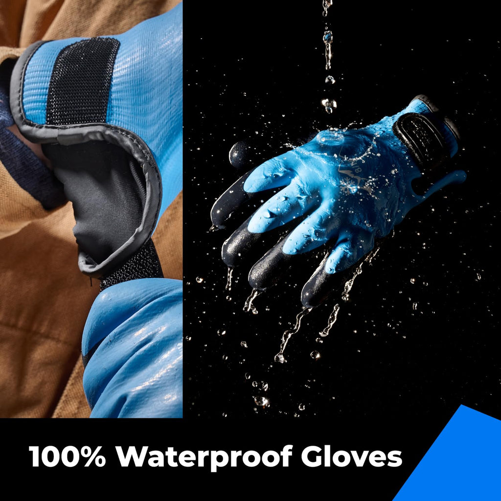 toolant 100% Waterproof Gloves Bulk for Cold Weather, 3 Pairs, Winter Work Gloves for Men Touchsreen, Warm Freezer Gloves, Thermal Insulated, With Grip, Blue, Lagre