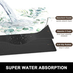 Rnivvi Dish Drying Mat for Kitchen Counter, 16 x 18" Cute Boho Theme Absorbent Heat Resistant Drying Pad with Non-slip Rubber, Coffee Bar Mats for Dish Rack Kitchen Decor Accessories, Leaves