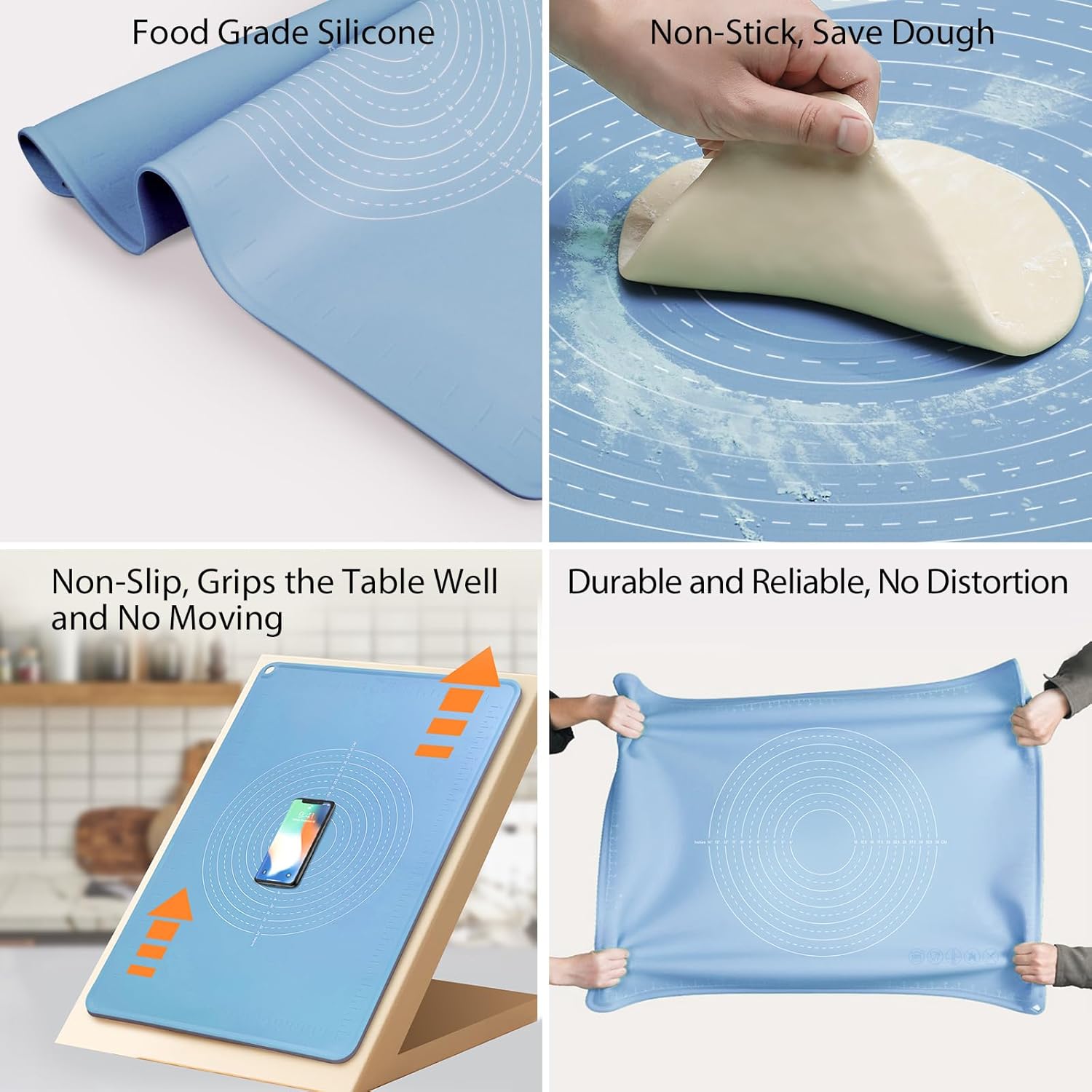 28"X20" Silicone Baking Mat Extra Large Non-stick Pastry Mat with High Edge, Dough Rolling Board for Pastry, Macarons, Pies, Bread, Cookies, Pizza, Fondant, Pasta, Food Grade Silicone Baking Supplies