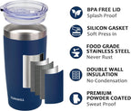 SUNWILL Travel Coffee Mug with Lid, 20 oz Tumbler Set of 2, Insulated Stainless Steel Cup for Water, Tea, Powder Coated Wine & Navy