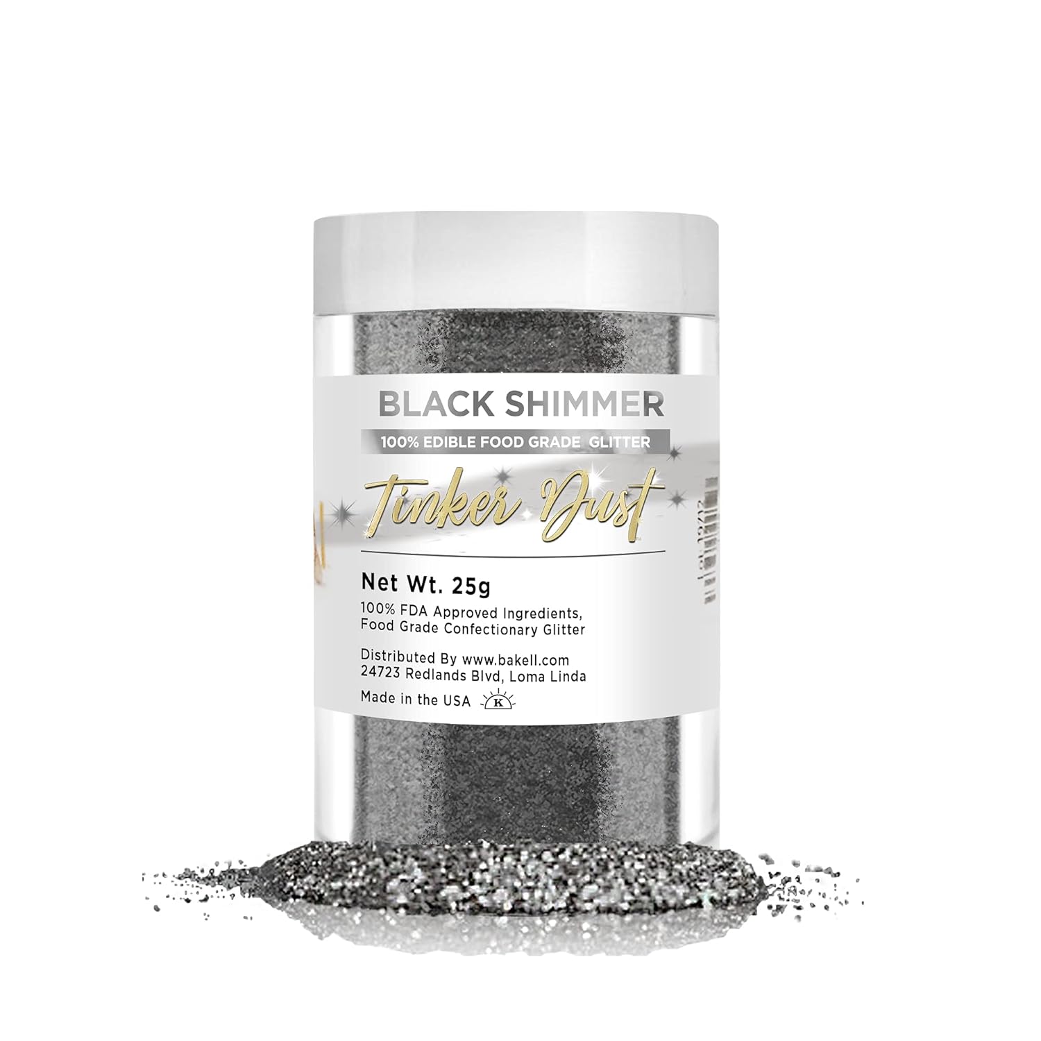 Bakell Tinker Dust - Black Shimmer (25g 1x Jar) | Edible Glitter for Cakes, Cupcakes, Cake Pops, Drinks, Dessert