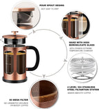 French Press Coffee Maker (34oz 1Quart 5-6Cup) Coffee Press, with 4 Filters System, Heat Resistant Thickness Borosilicate Glass, Cold Brew Coffee Tea Pot Gifts (Copper)