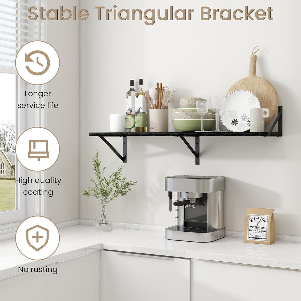 Dreamland Wall Shelves Black, Large Floating Shelf 12 * 36 inch Set of 2 Wall Shelves for Dorm, Bookshelf, Living Room, Bedroom, Bathroom