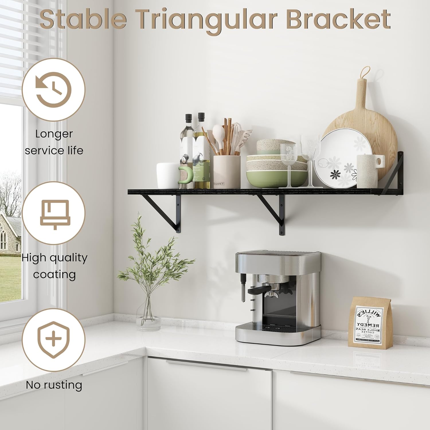 Dreamland Wall Shelves Black, Large Floating Shelf 12 * 36 inch Set of 2 Wall Shelves for Dorm, Bookshelf, Living Room, Bedroom, Bathroom