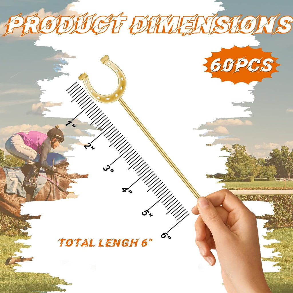 6 Inch Derby Drink Plastic Stirrers Swizzle Sticks for Cocktails Coffee Reusable U Shaped Horseshoe Drink Stirrers for Coffee Beverage Party Bar Weddings Events(Gold,60 Pcs)