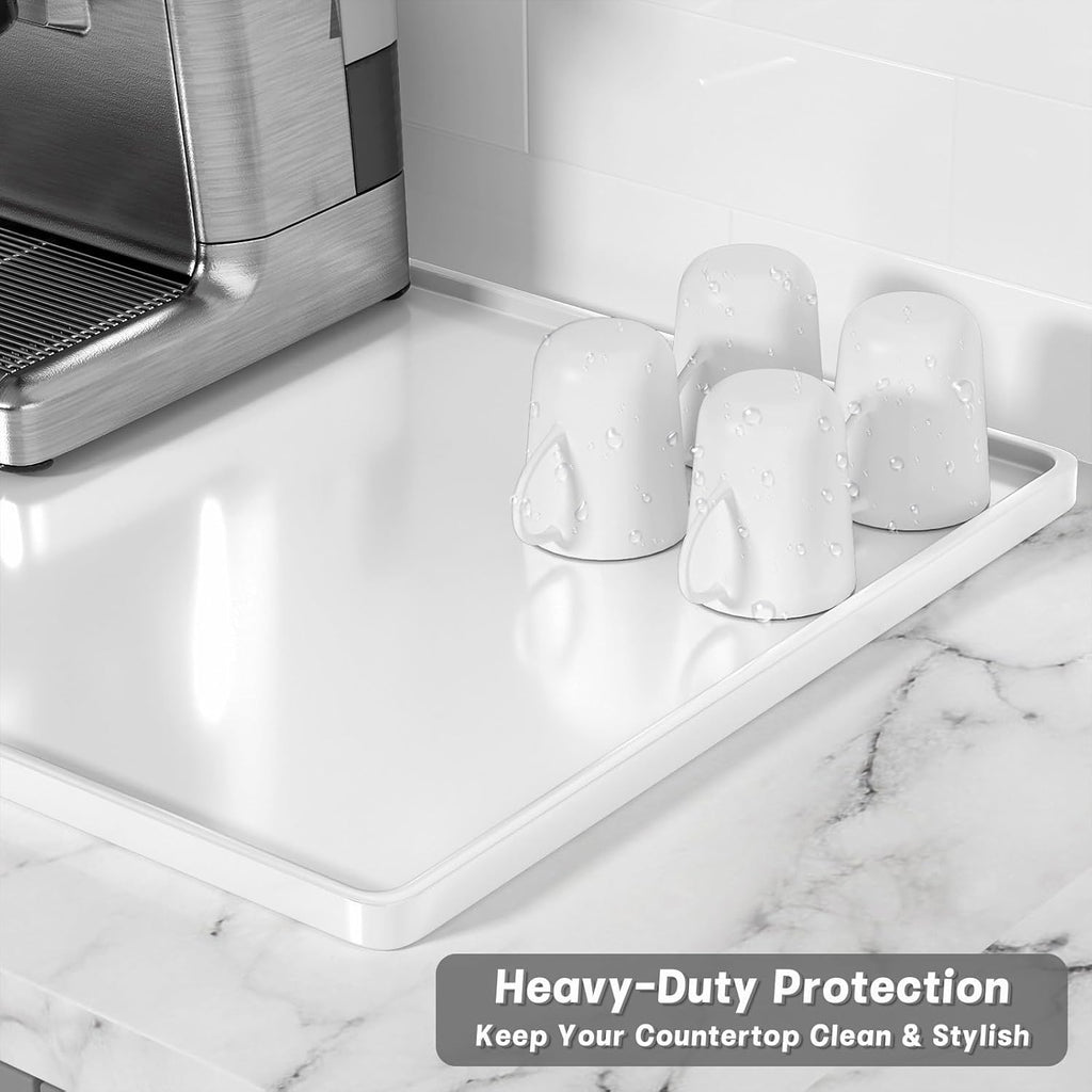 Rnivvi Silicone Coffee Mat, 16" x 24" Waterproof Raised Edge Coffee Bar Mats for Espresso Machine Station Accessories, Heat Resistant Dish Drying Pad for Kitchen Counter, Rubber Bar Decor Pad, White