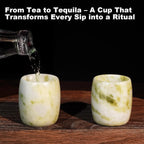 Handcrafted Natural Jade Shot Glasses – Set of 2 | 1.8 oz Whiskey, Espresso & Tequila Cups in Unique Drum Shape, Oriental Inspired Luxury Gift for Men & Whiskey Lovers