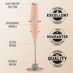 Zulay Kitchen Tornado Whisk Milk Frother with 4 AA Duracell Batteries - Triple Whisk for More Power - Handheld Coffee Frother with Stand - Drink Mixer for Lattes, Matcha & Protein Shakes