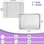 P&P CHEF Toaster Oven Pan with Wire Rack, Stainless Steel Baking Oven Sheet Tray, Bacon Pan and Cooling Rack for Cooking Roasting Cookie, Dishwasher Safe & Easy Clean, 9 x 7 x 1 Inch