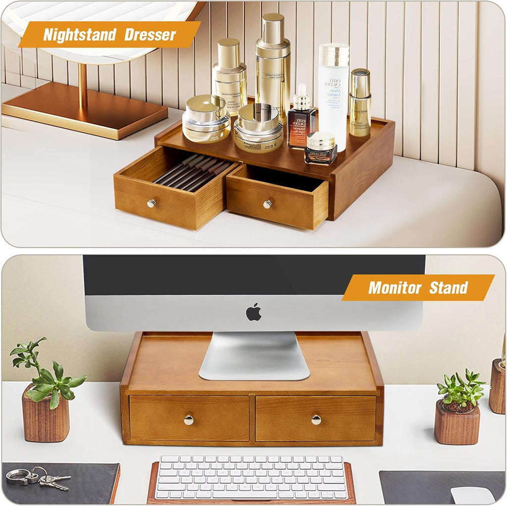 15.8"L X 11.8"W X 4"H Wooden K cup Holder, Coffee Pod Organizer Storage Box, Desktop Kitchen Storage with 2 Drawers, 30/40/60 Pod Capacity, Natural