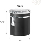 Oggi Stainless Steel Kitchen Canister 36 fl oz, Black - Airtight Clamp Lid, Clear See-Thru Top - Ideal for Kitchen Storage, Food Storage, Pantry Storage. Size 5" x 4.75".