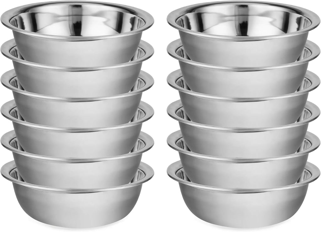 12 Pack 11 x 3 Inch Stainless Steel Mixing Bowls for Bulk Food Prep with Nesting Design for Hotel Restaurant and Home Kitchen Cooking in Silver