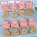 8pcs Christmas Cookie Cutter Set Merry Christmas Cookie Cutters with Plunger Stamps Biscuit Mold 3D Snowman Cookie Molds Cake Baking Fondant Cutter Christmas Party DIY Cookie Decorating Supplies (L8)