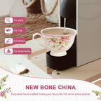 Cup and Saucer Sets of 2 with Spoon, 8oz Large Tea/Coffee Cups and Saucers New Bone China Floral Vintage Cup & Saucer Sets Porcelain Tea Latte Mugs -Microwave Dishwasher Safe